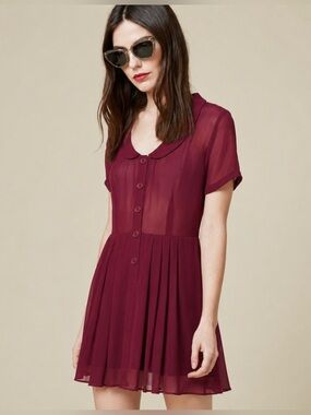 Reformation | Pali Dress Burgundy Sheer Romper Dress w/ Built-In Shorts - Size 2